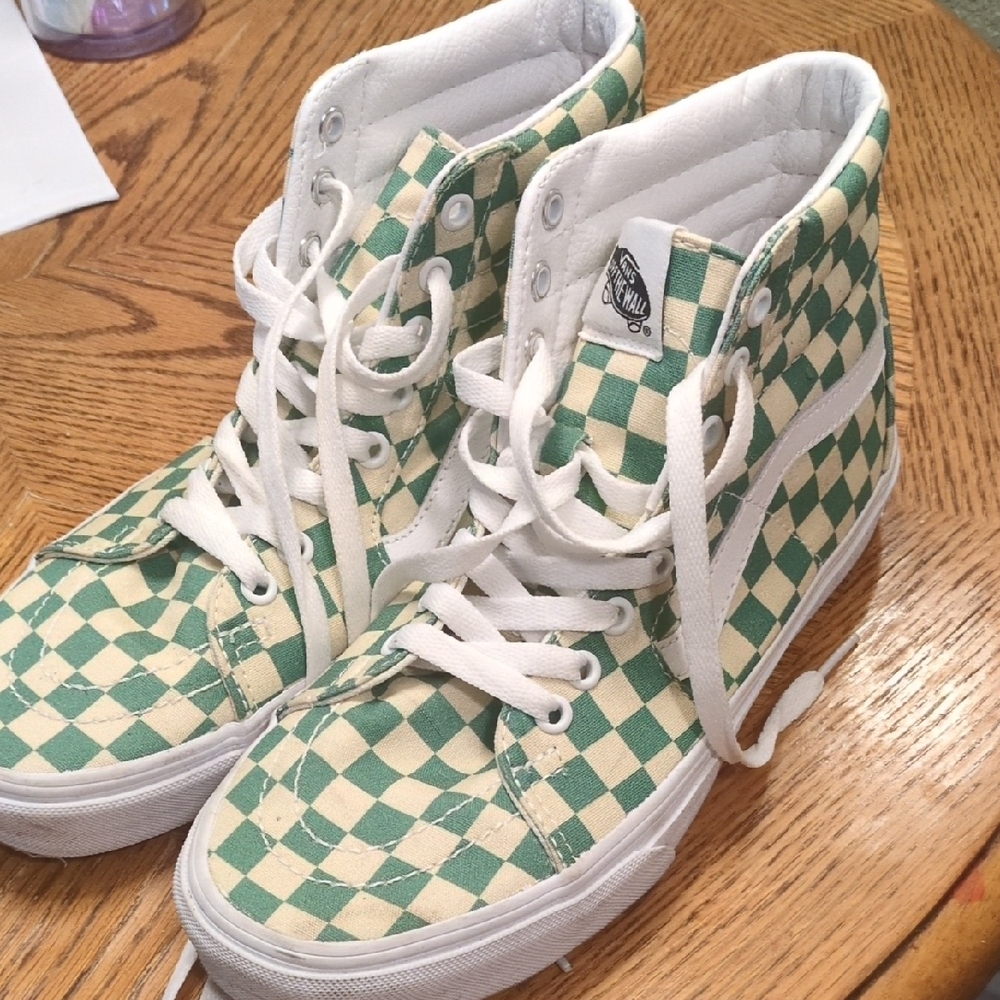 Vans Women's Green and White Checkerboard Sneakers - Picture 2 of 5
